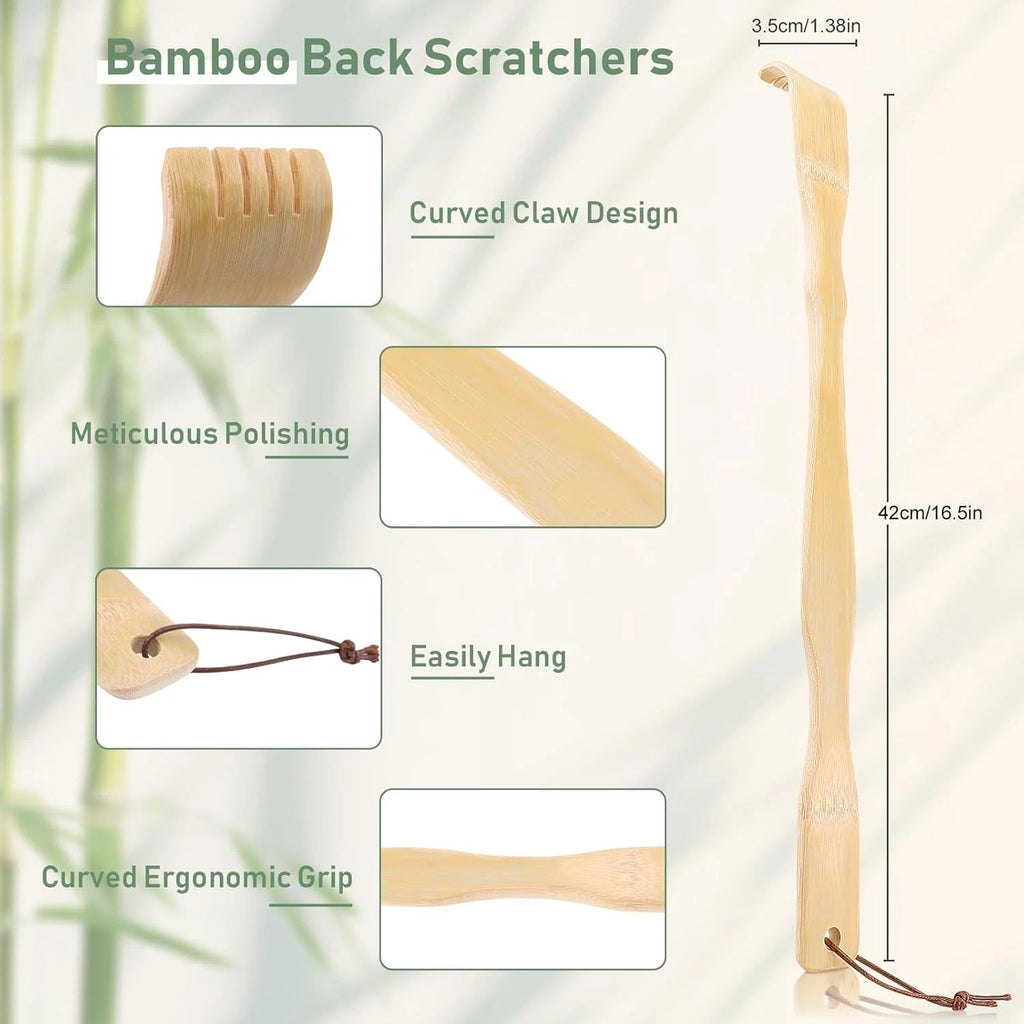 Natural Bamboo Wooden Tickling Rake Back Scratcher Pick Itch Relief Tools 4pcs