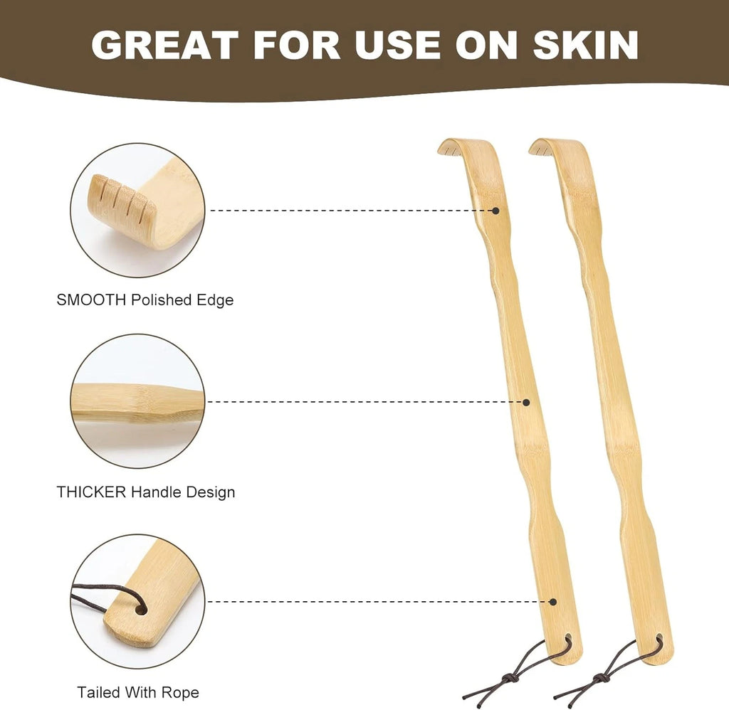 2 Pack Wooden Bamboo Back Scratcher, 17 Inch Long Handle 2 Pack,