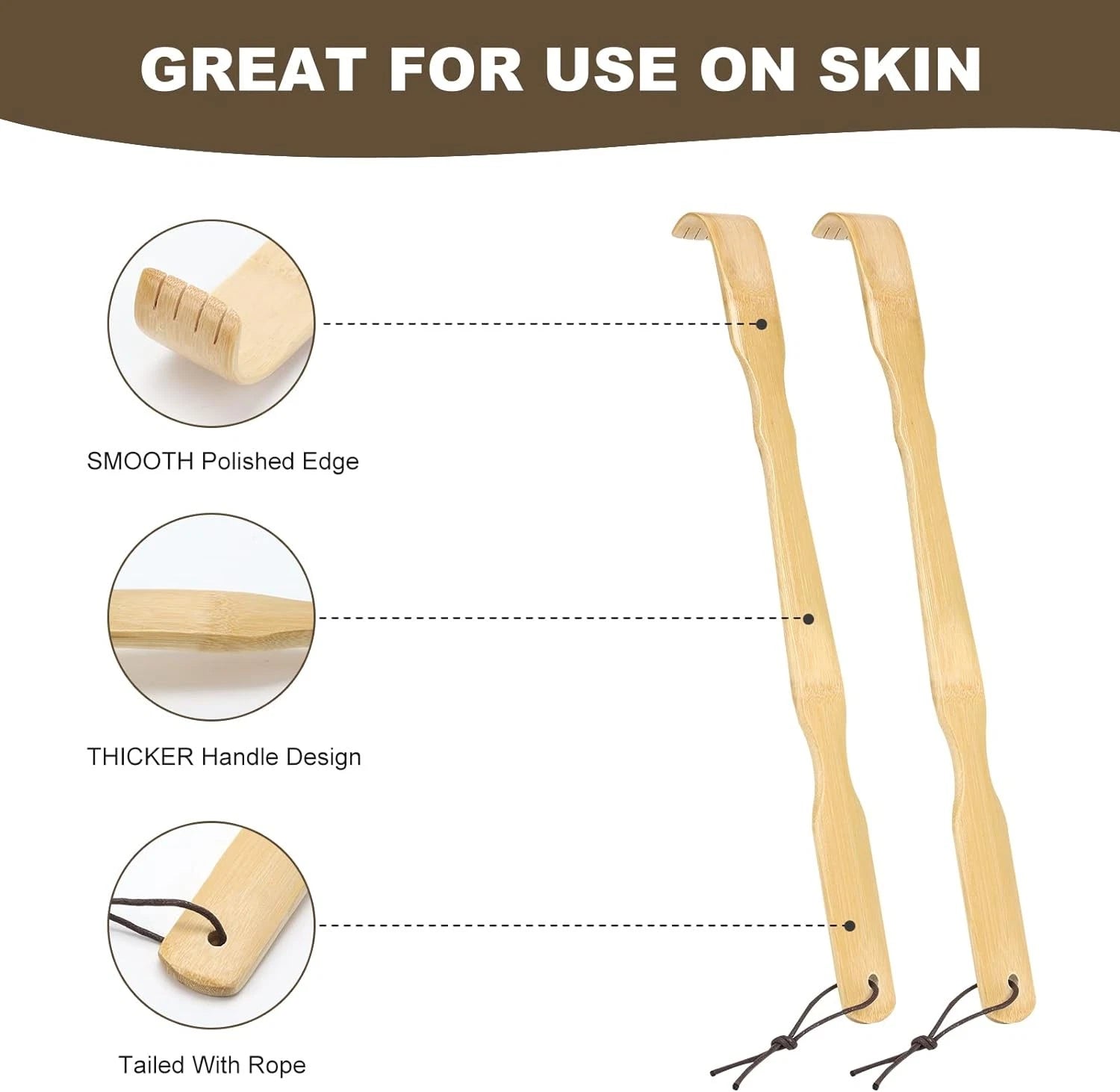 2 Pack Wooden Bamboo Back Scratcher, 17 Inch Long Handle 2 Pack,