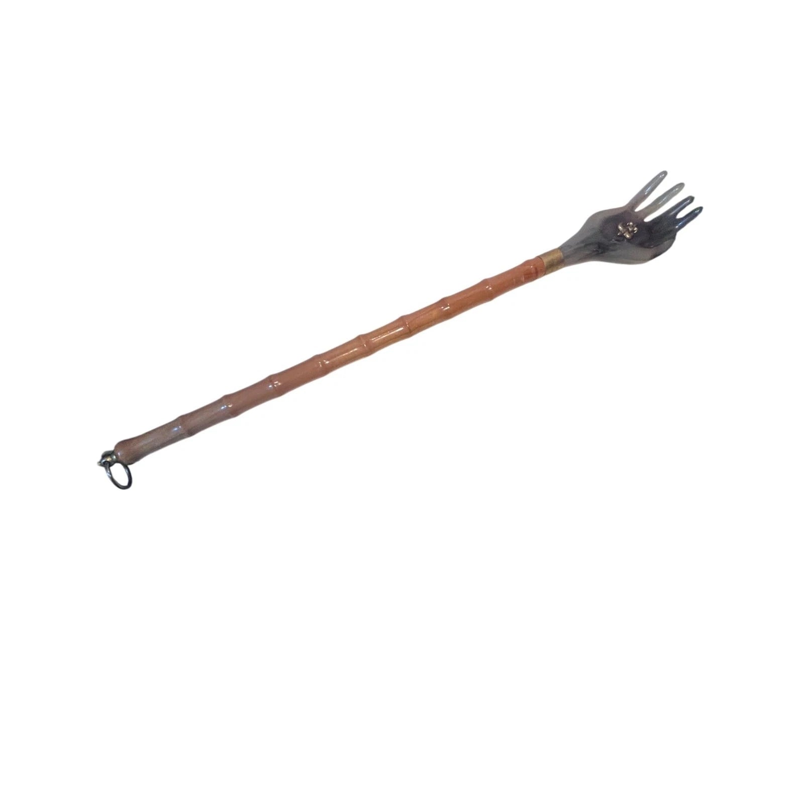 Vtg lucite & Bamboo Hand-Shaped Back Scratcher With Fleur-De-Lis Accent