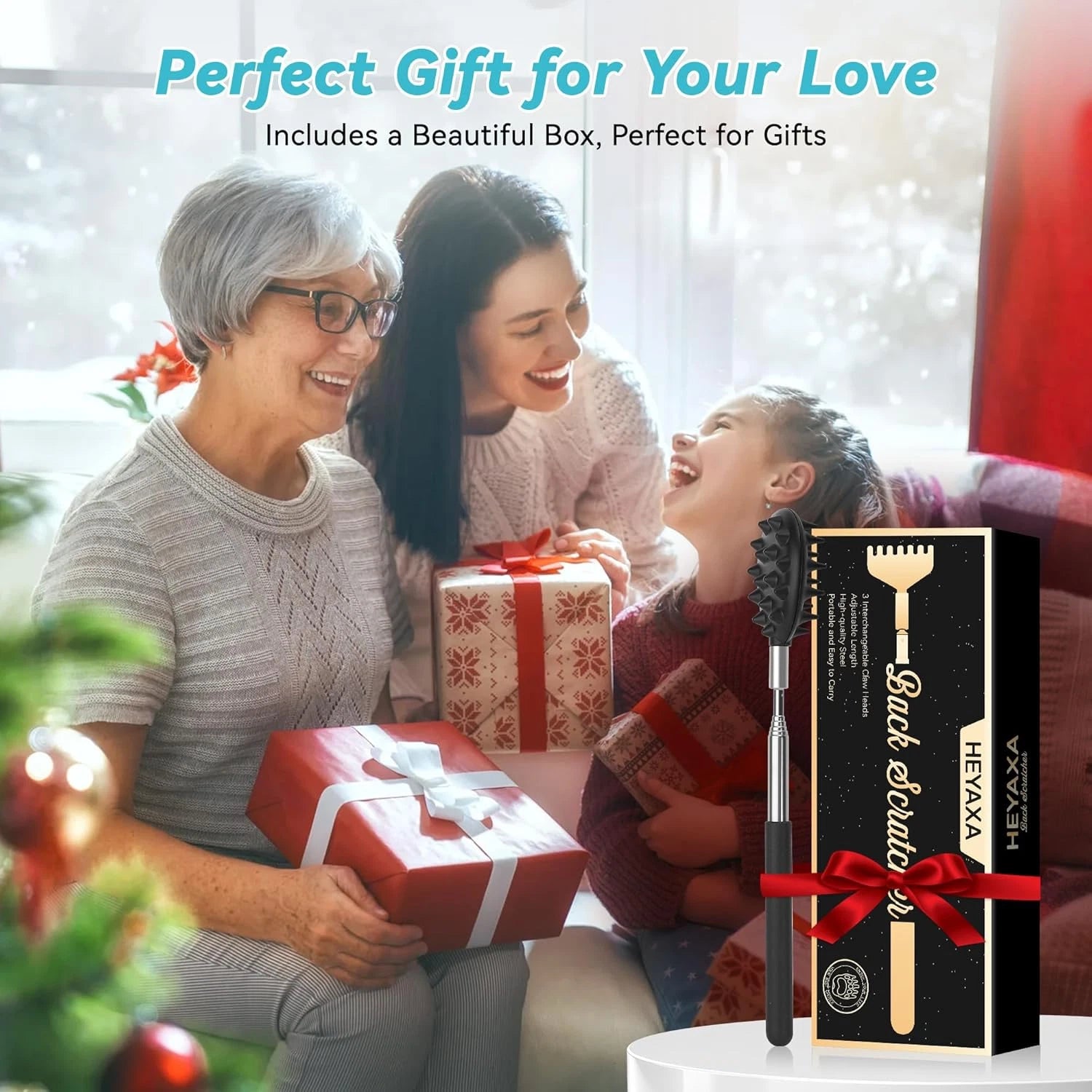 Telescoping Back Scratcher with 3Pcs Detachable Heads, Back Scratcher for Men/Wo