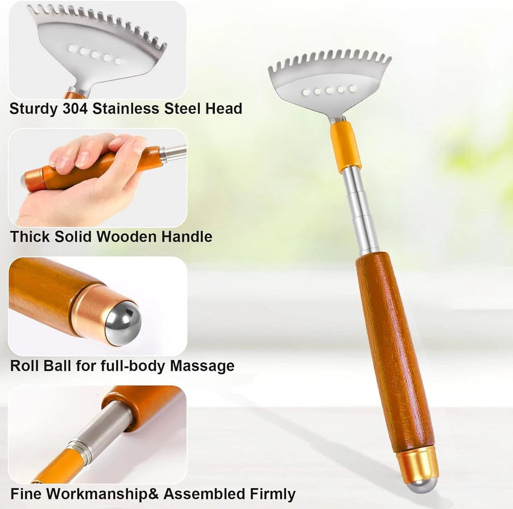 back scratcher metal back scratcher telescopic wooden handle with steel roll