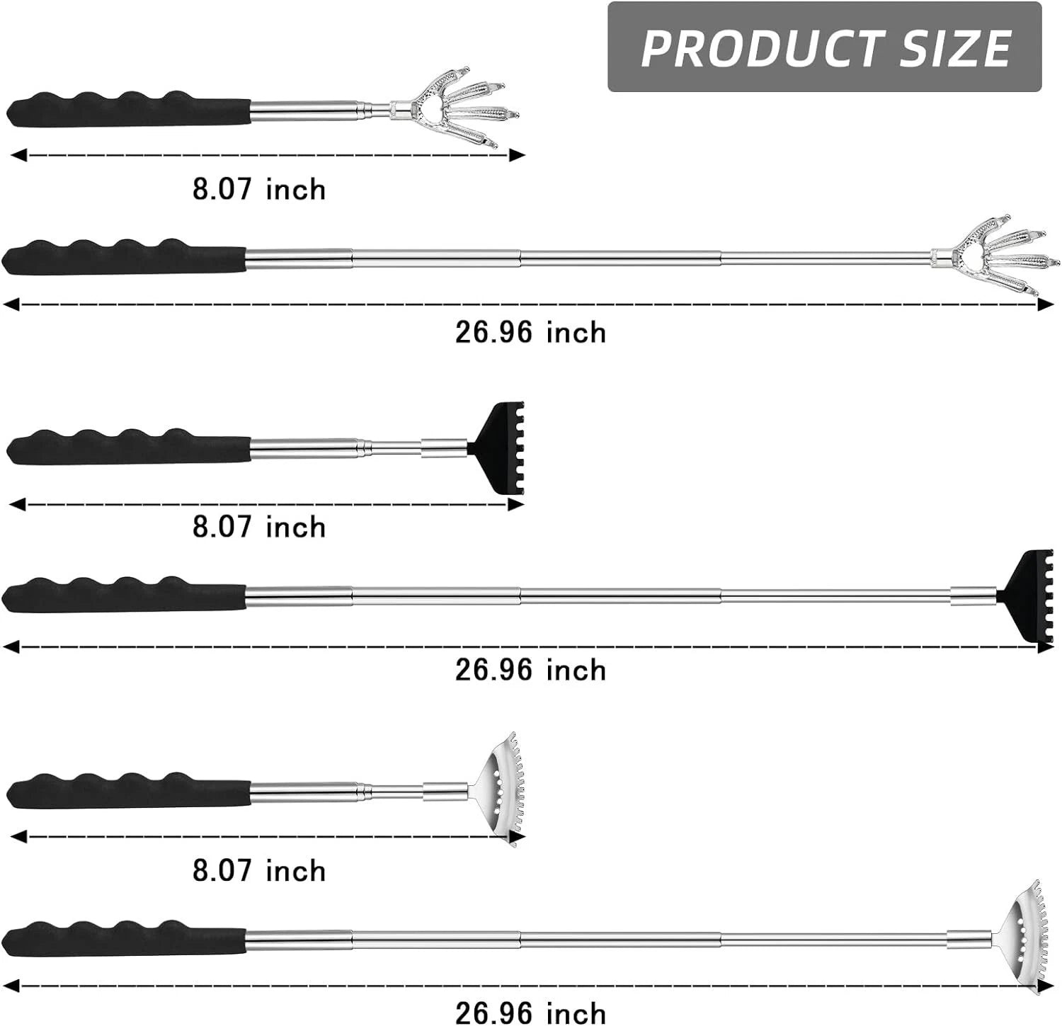 Back Scratcher 3 Pack Different Design Stainless Telescopic Back Scratchers with