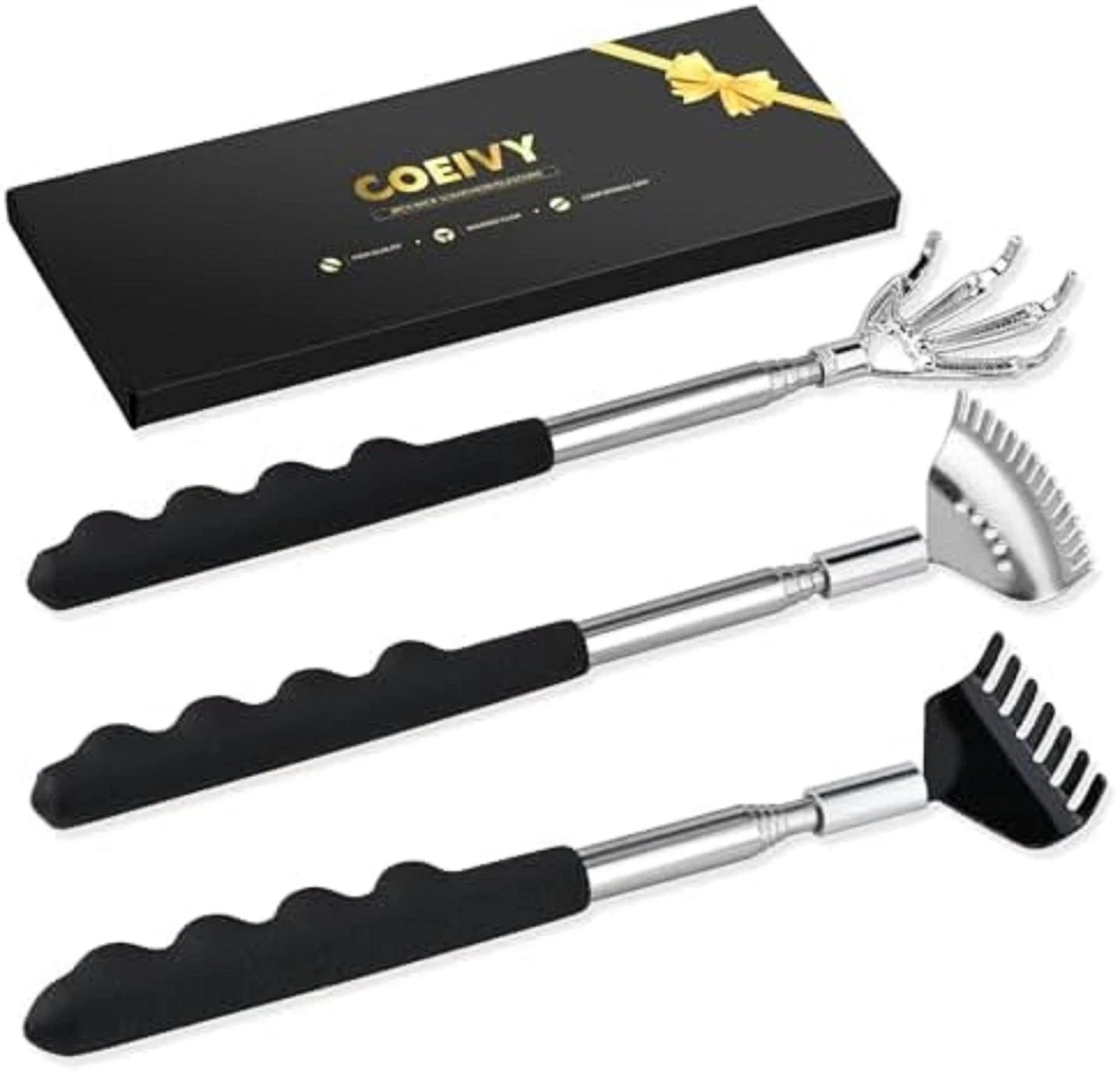 3 Pack Back Scratcher Metal Portable Telescoping Back Scratchers with Rubber Han