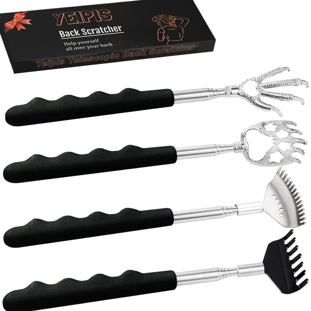 Yeipis 4Pcs Different Back Scratcher Extendable Back Massager Tool,Black