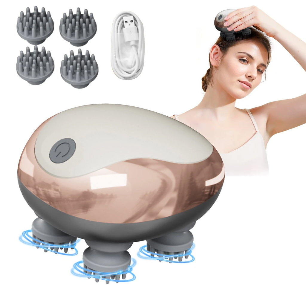 Electric Head Massager Scalp Waterproof 4 Heads 96 Nodes for Hair Stress Relax