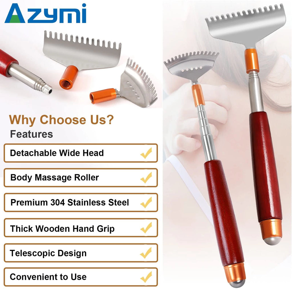 Back Scratcher with 2Pcs Wide Detachable Heads, Telescopic Back Scratcher for...