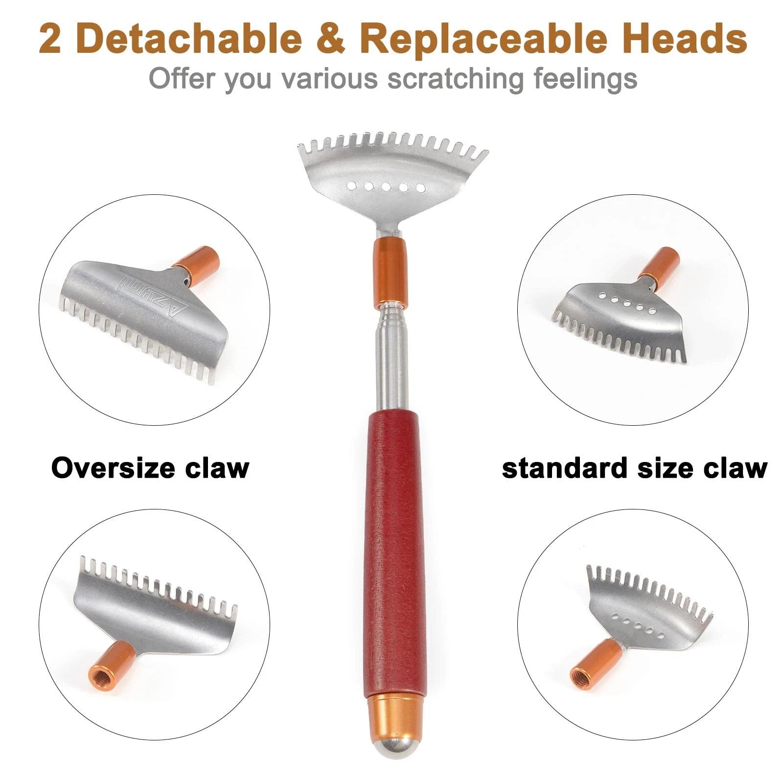Back Scratcher with 2Pcs Wide Detachable Heads, Telescopic Back Scratcher for...