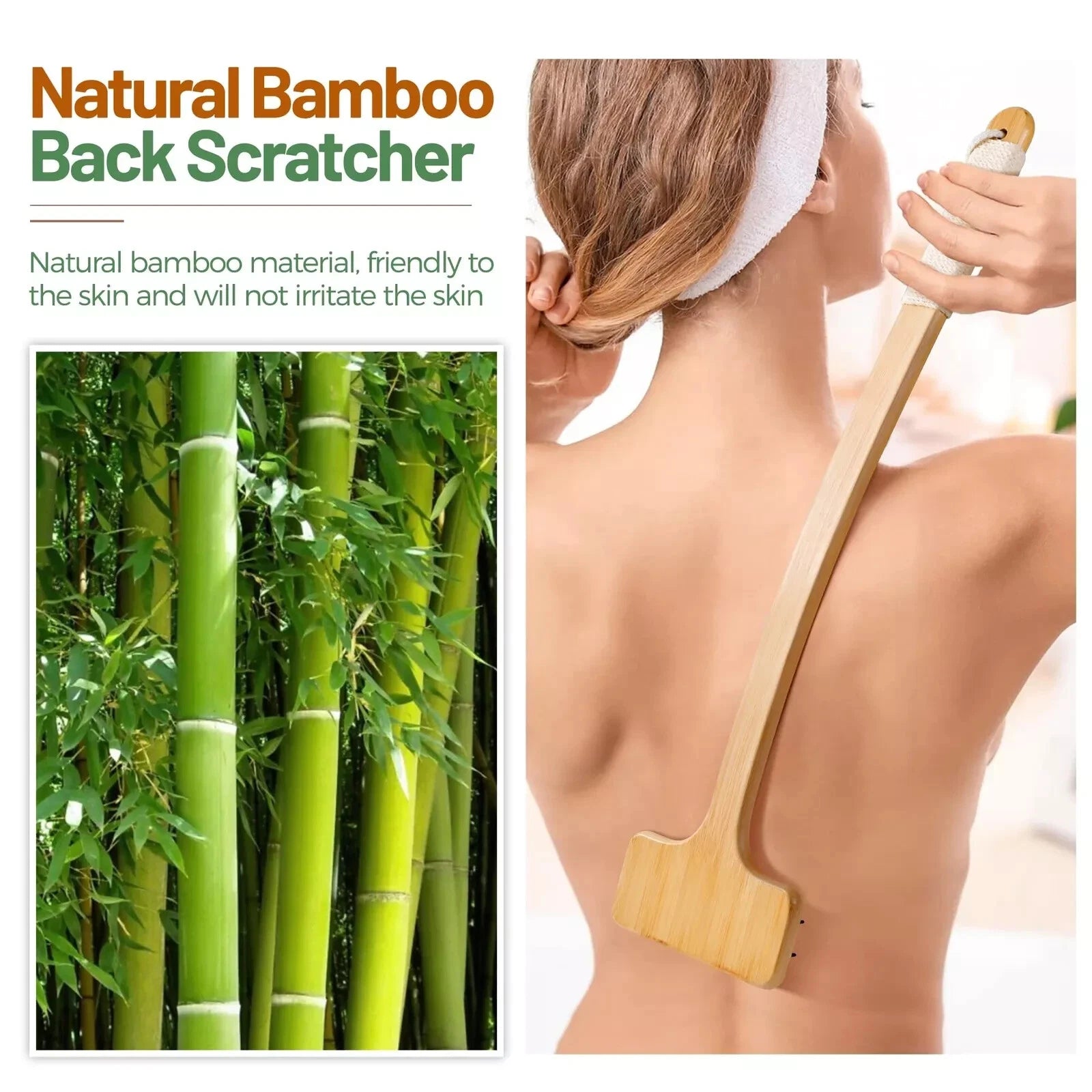 NURENDER 22'' Bamboo Back Scratcher with Extra Long Handle 2 in 1 Back Massag...