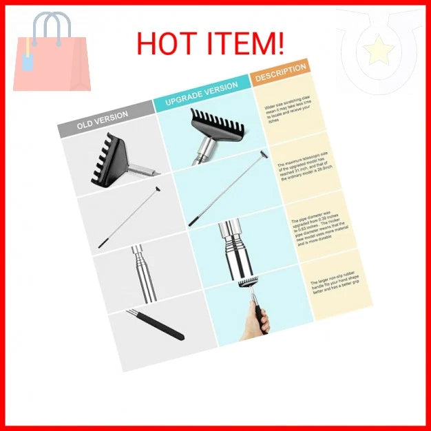 Oversized Portable Extendable Back Scratcher, Upgraded Metal Stainless Steel Tel