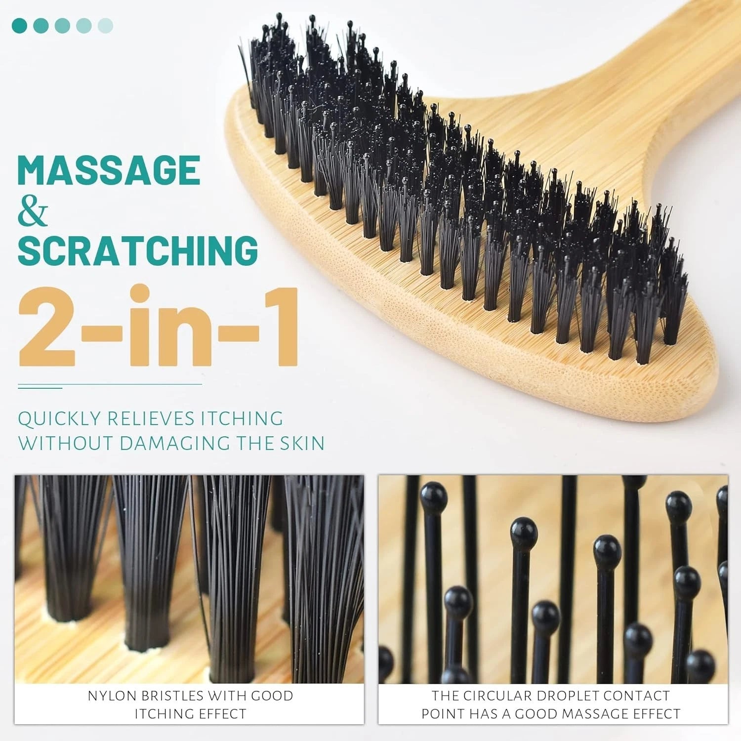 Bamboo Back Scratcher Oversized 22” Curved Handle 2 in 1 Massaging Body Brush