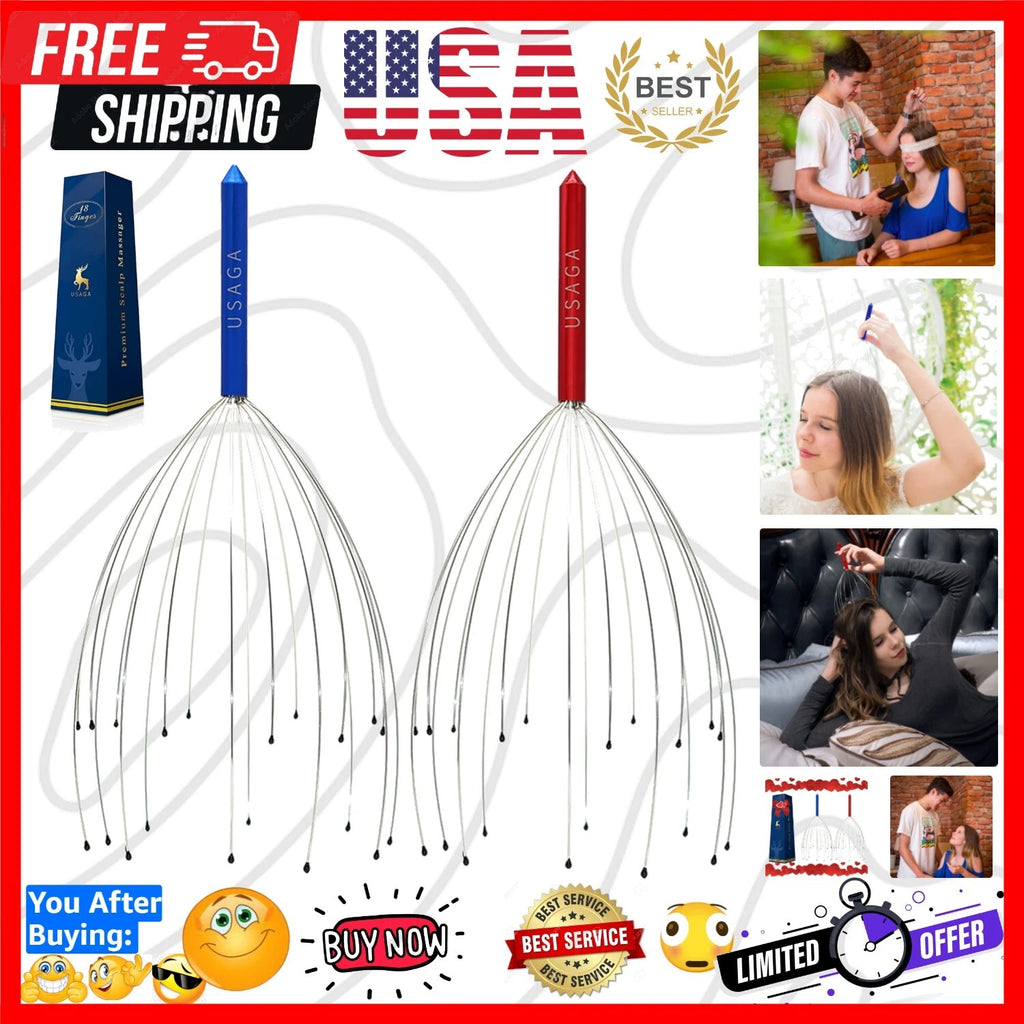 Adjustable Head Scratcher - Durable Scalp Massager in Red & Blue