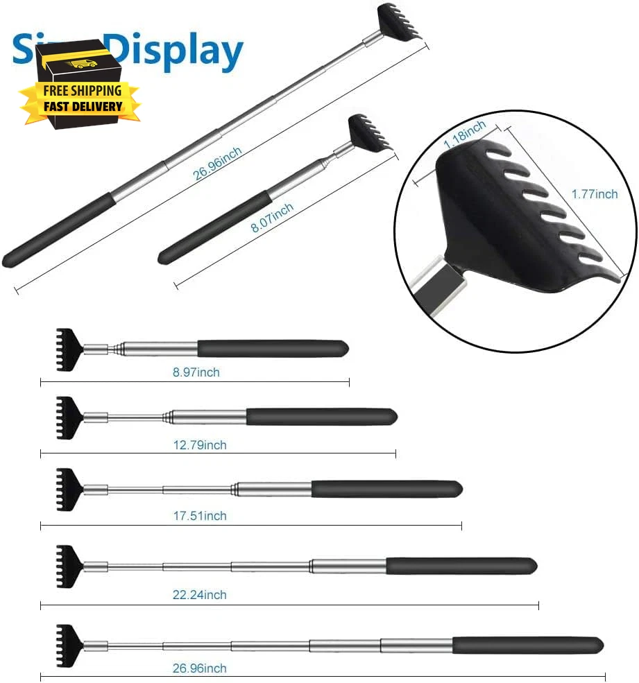 6 Pack Extendable Back Scratcher - Portable Telescoping Metal Back Scratchers/Ha