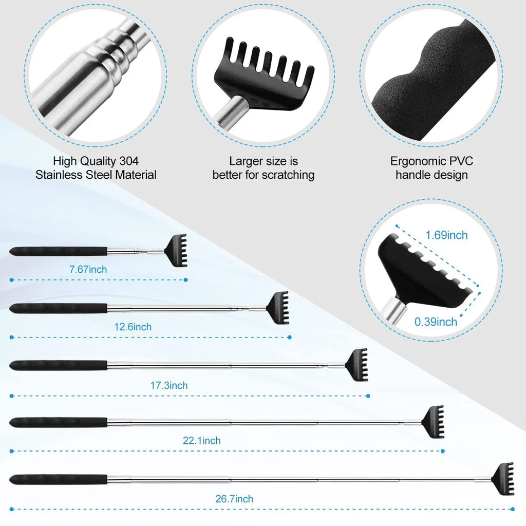 3 Pack Back Scratcher Metal Portable Telescoping with Rubber Handles Extendab...