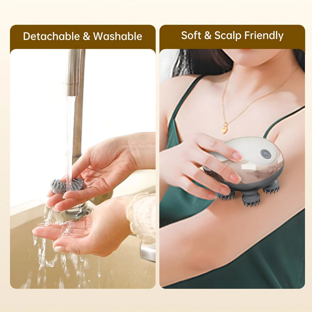 Electric Head Massager Scalp Waterproof 4 Heads 96 Nodes for Hair Stress Relax