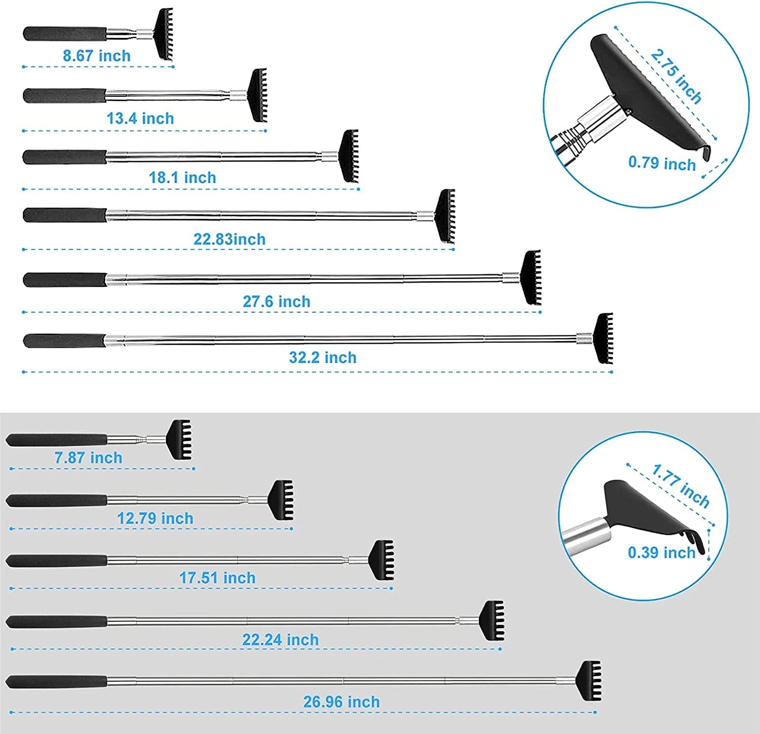 Telescoping Back Scratcher, 2 Pack - Stainless Steel, Portable and Extendable