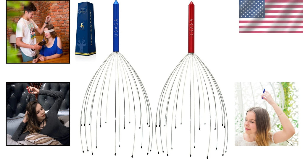 Adjustable Head Scratcher - Durable Scalp Massager in Red & Blue