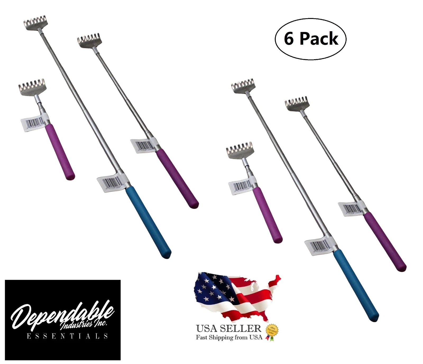 6 Pack Telescopic Back Scratcher – Extends 8" to 26.75", Compact & Lightweight