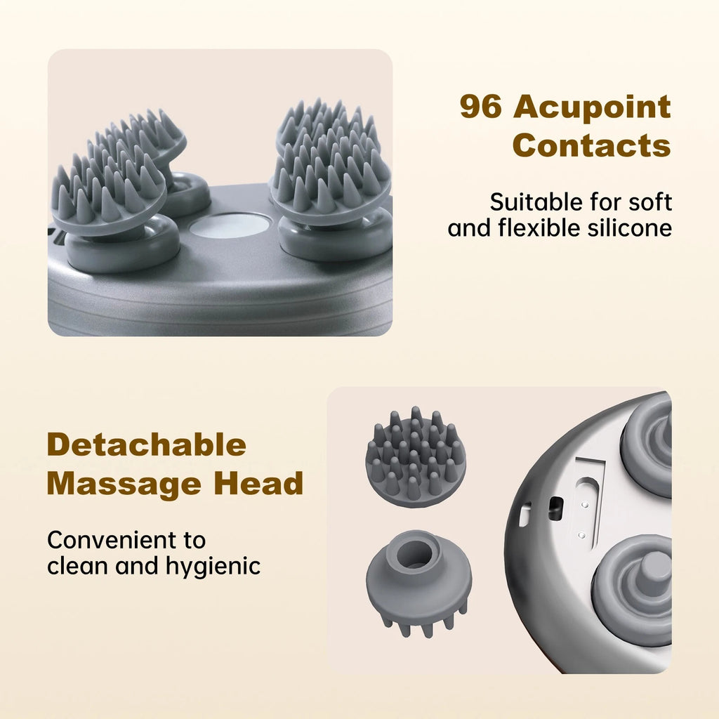 Electric Head Massager Scalp Waterproof 4 Heads 96 Nodes for Hair Stress Relax