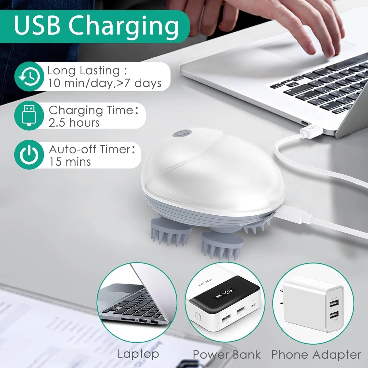 Head Scratcher with 4 Removable Massage Claws, 96 Massage Nodes, for Women Men