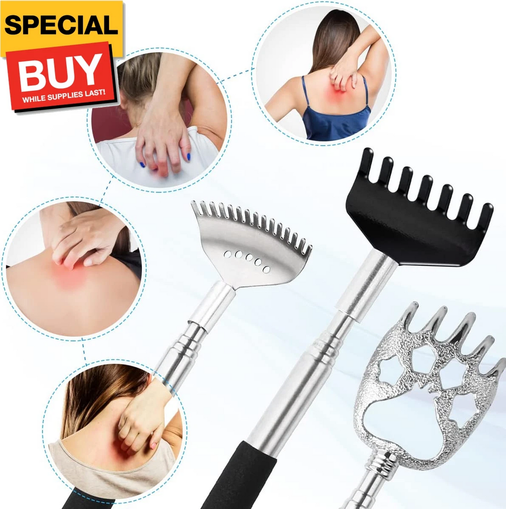 3 Pack Different Back Scratcher Metal Portable Telescoping with Rubber Handles,