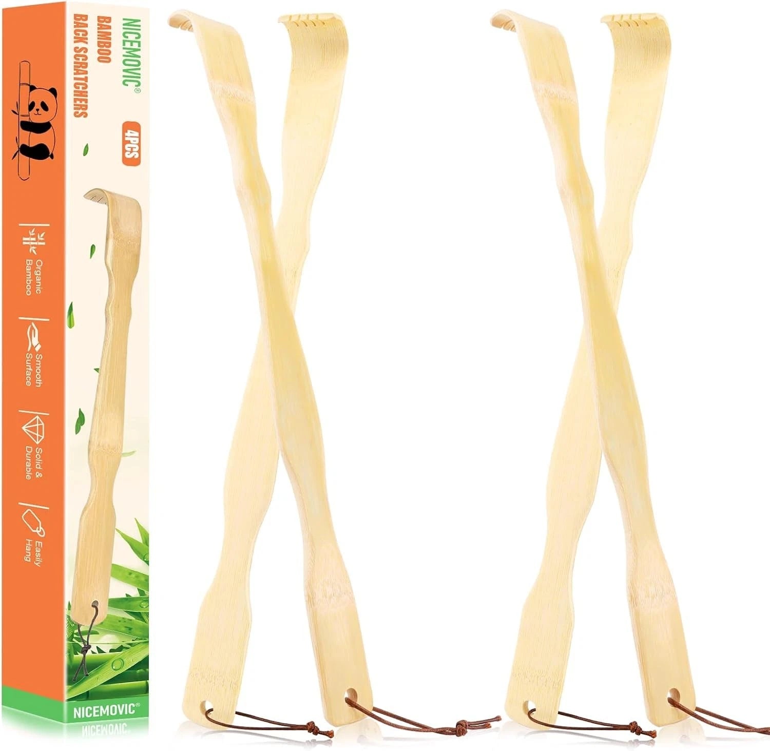 Natural Bamboo Wooden Tickling Rake Back Scratcher Pick Itch Relief Tools 4pcs