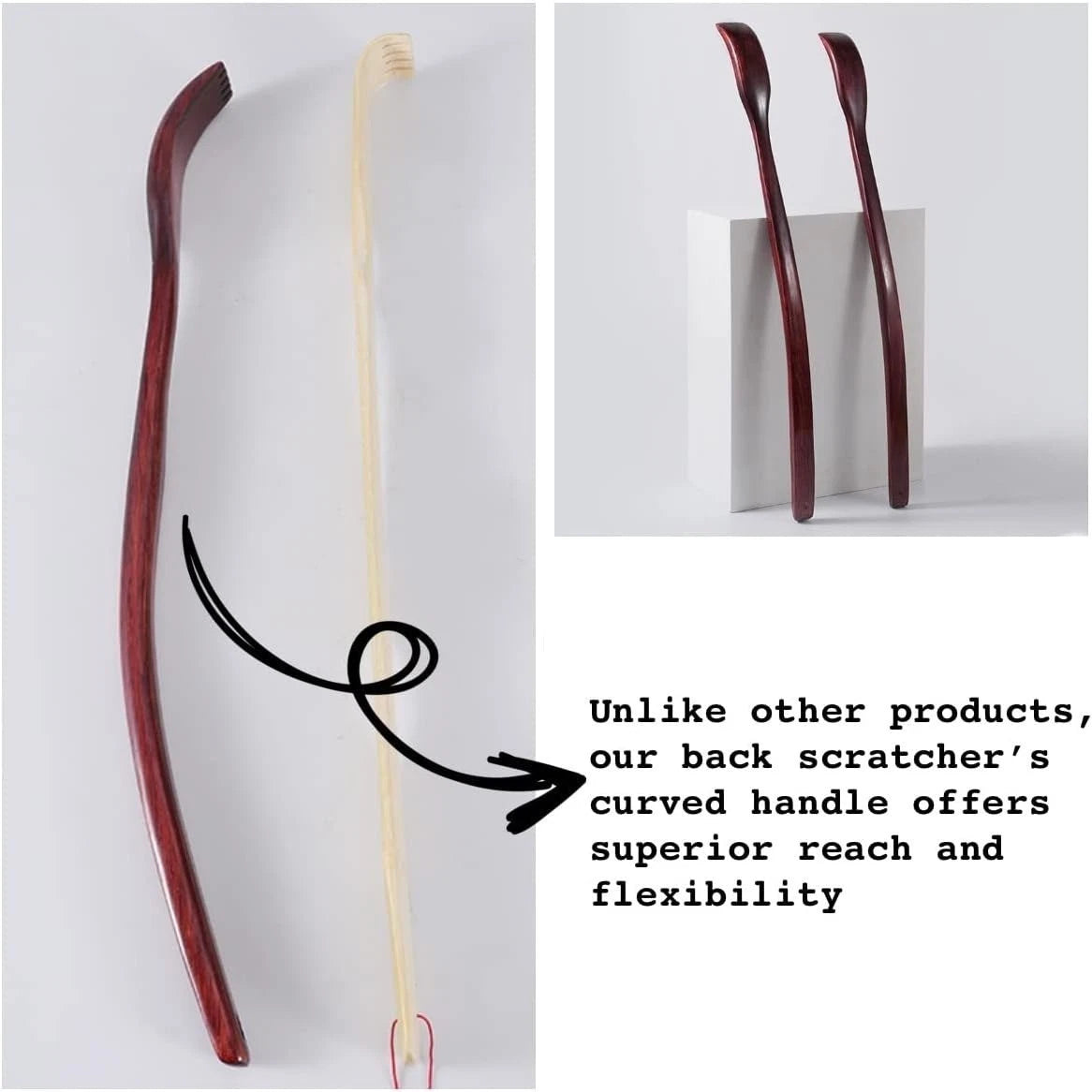 Oversized Wooden Back Scratcher: 18'' Extended Curved Handle for Better Reach