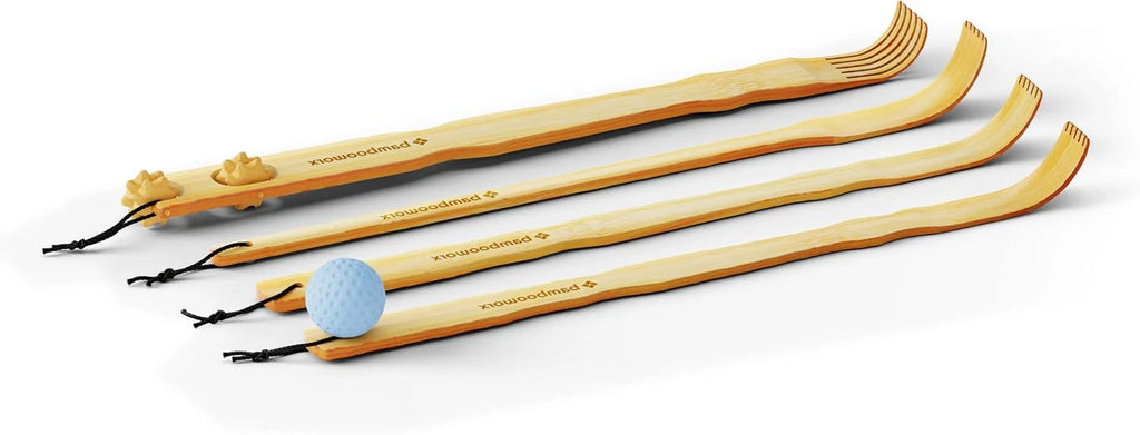 Bambooworx Traditional Bamboo Wooden Back Scratcher - 4 Piece Body Relaxation Ma
