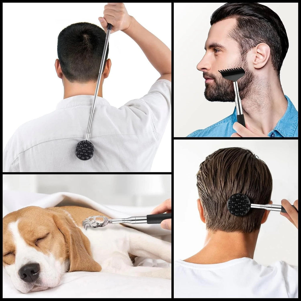 Telescoping Back Scratcher with 4 Detachable Heads, Adjustable Metal Scraper