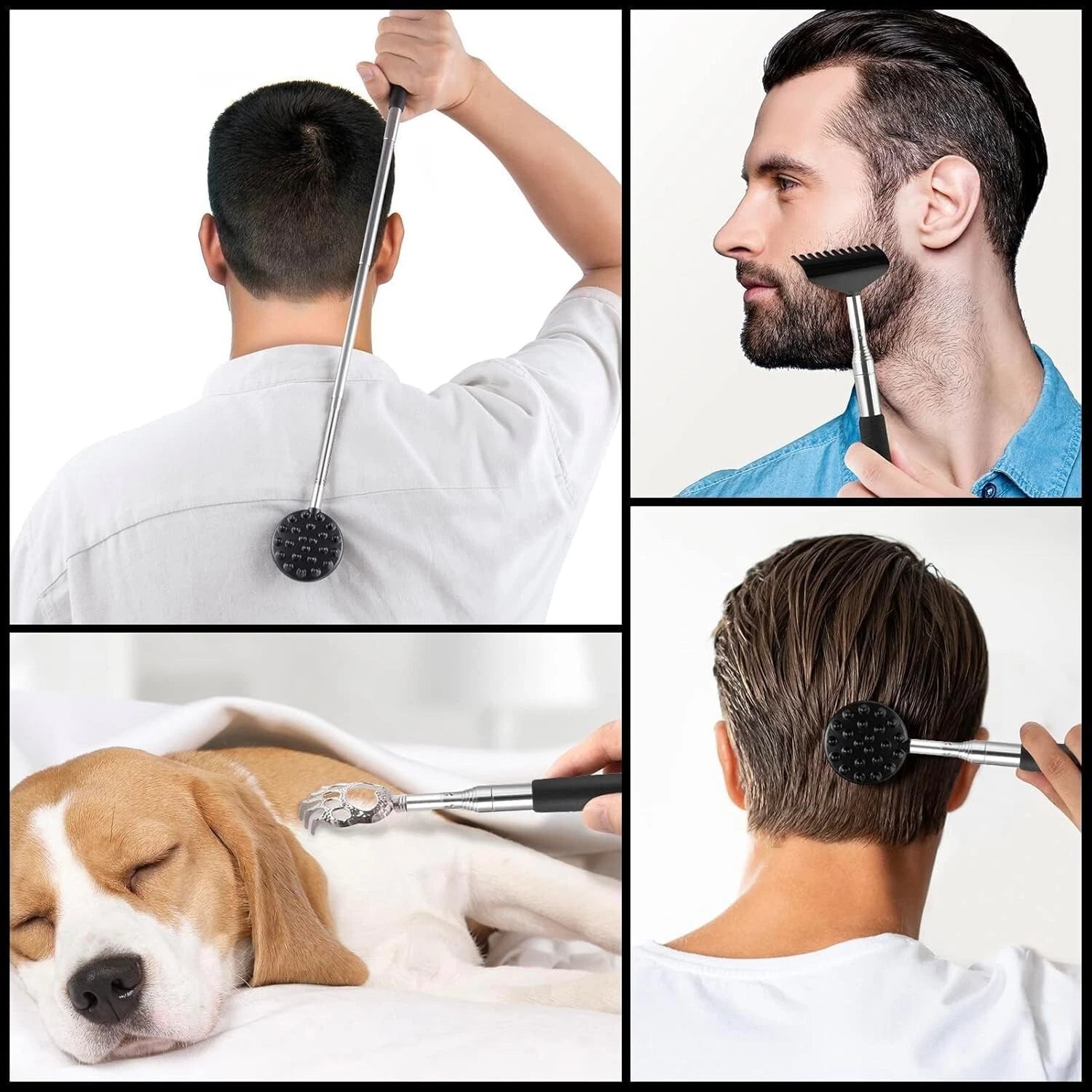 Telescoping Back Scratcher with 4 Detachable Heads, Adjustable Metal Scraper