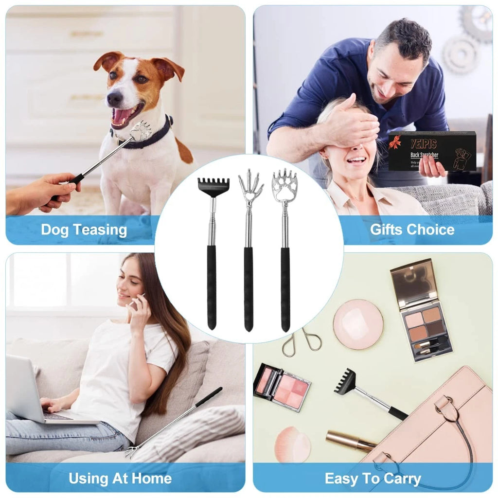 3 Pack Back Scratcher Metal Portable Telescoping with Rubber Handles Extendab...