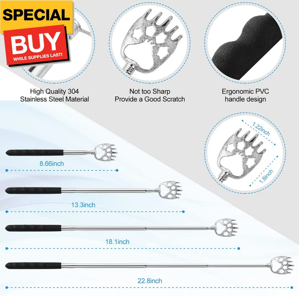 3 Pack Different Back Scratcher Metal Portable Telescoping with Rubber Handles,
