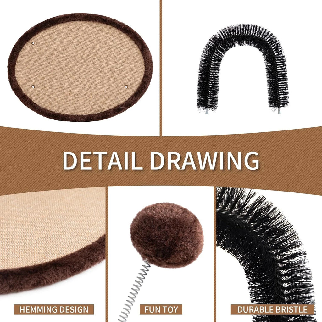 Cat Hair Brush Toy with Sturdy Scratcher Pad, Arch Groomer Massager, Self Gro