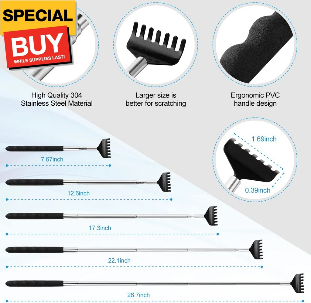3 Pack Different Back Scratcher Metal Portable Telescoping with Rubber Handles,