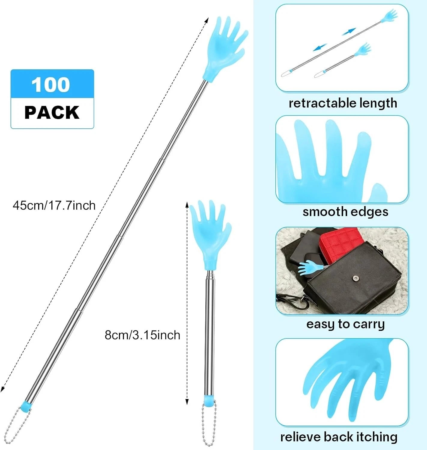 100 Durable Extendable Back Scratchers for Scalp and Body Relief - Yellow & Blue