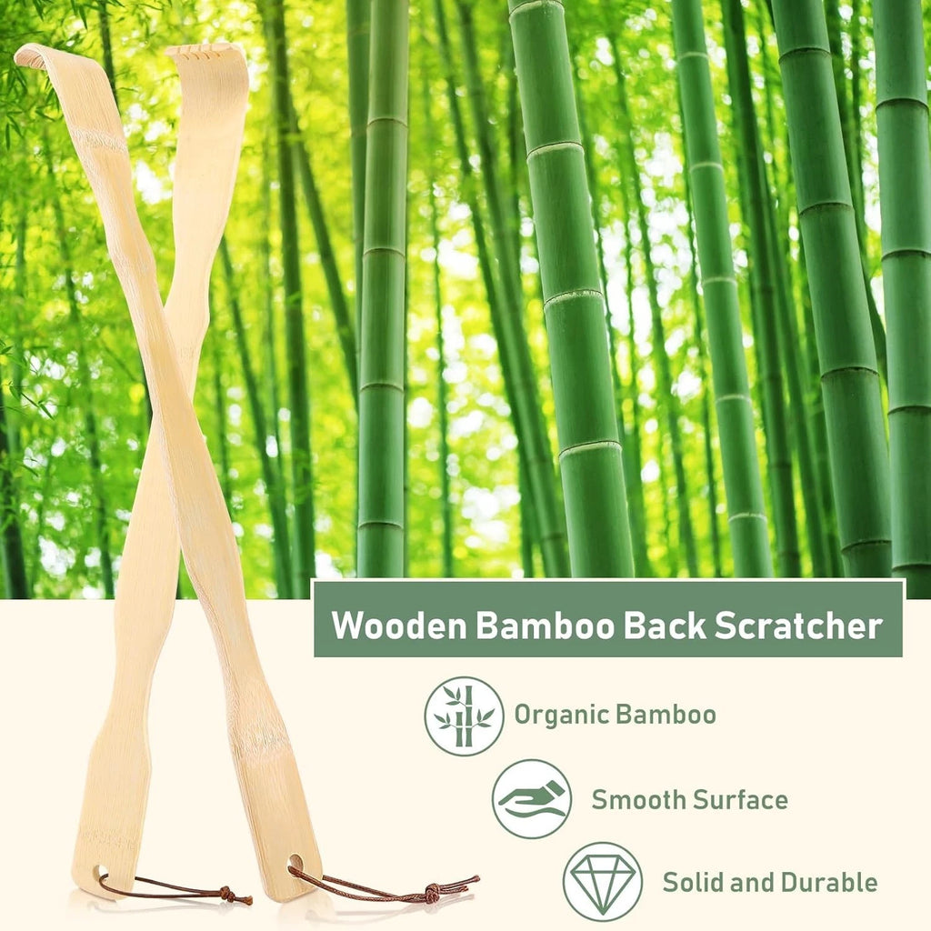 Natural Bamboo Wooden Tickling Rake Back Scratcher Pick Itch Relief Tools 4pcs