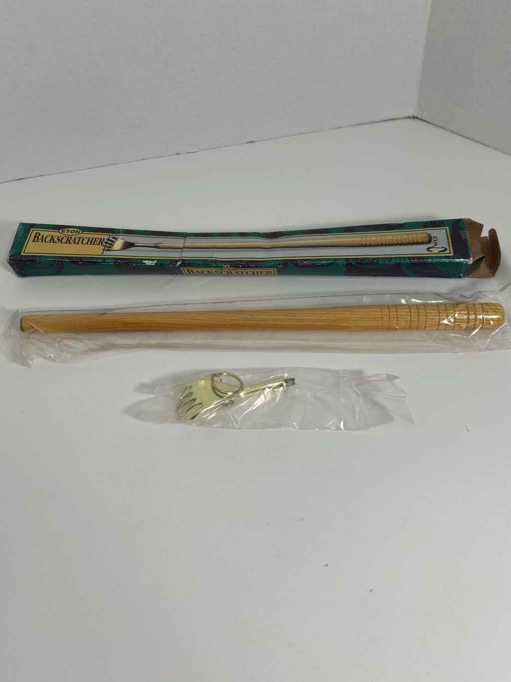 NEW Vintage Eton BACK SCRATCHER Brass w/ Hand Wooden Handle 19" Screw on Handle