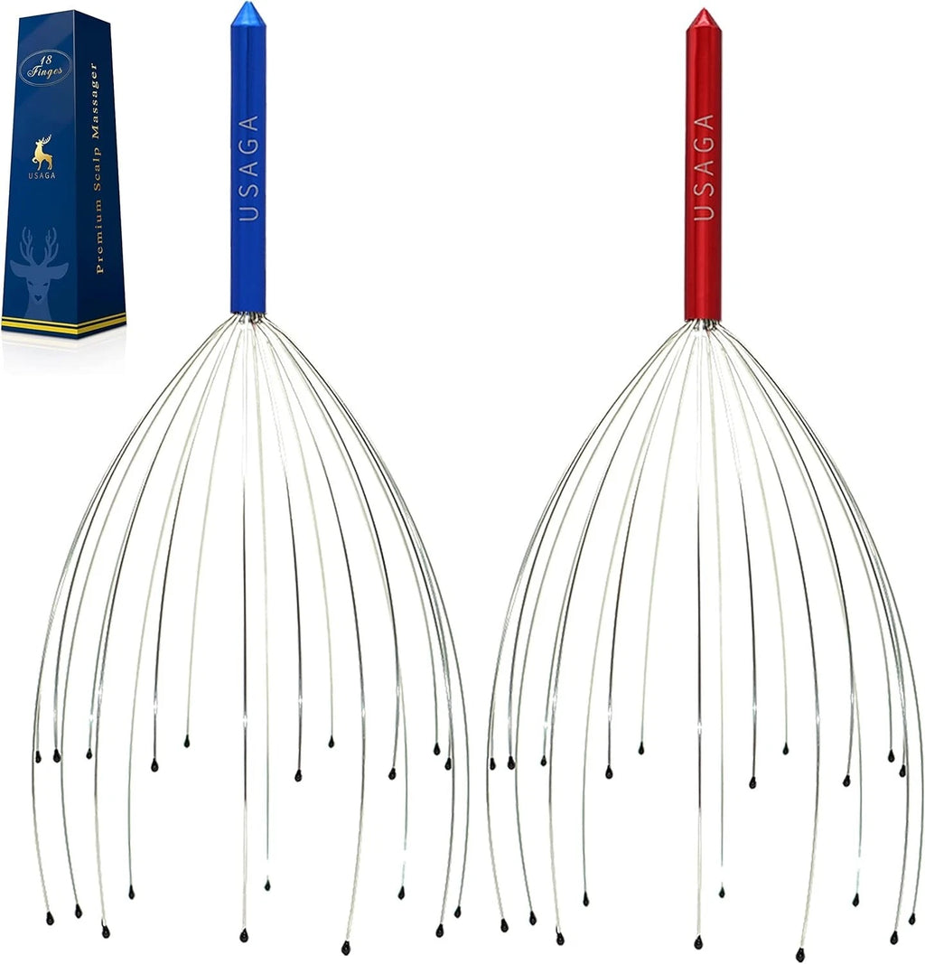 Adjustable Head Scratcher - Durable Scalp Massager in Red & Blue