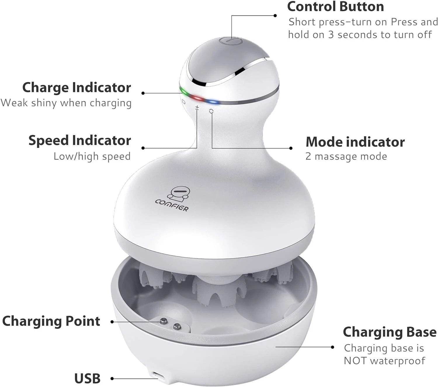 COMFIER Electric Cordless Hair Scalp Massager with Kneading 84 Massage Nodes