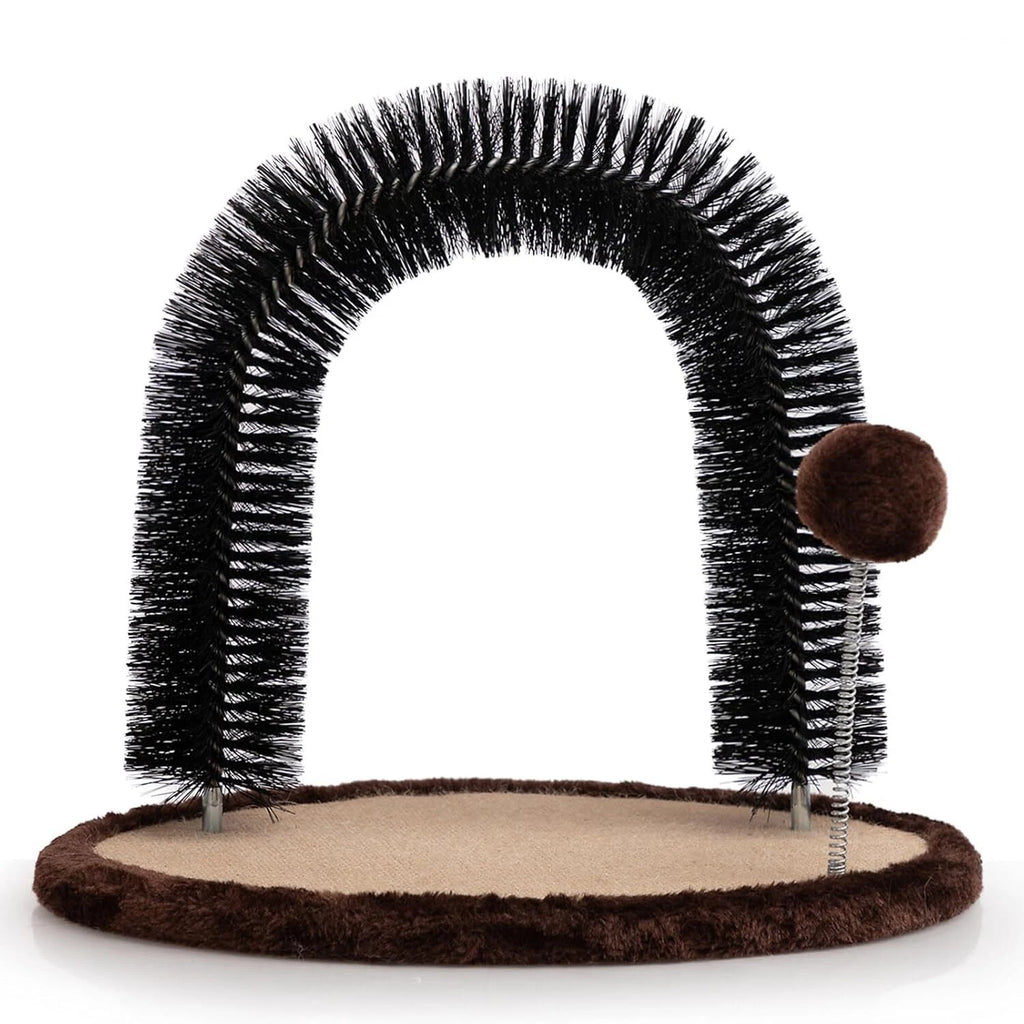 Cat Hair Brush Toy with Sturdy Scratcher Pad, Arch Groomer Massager, Self Gro