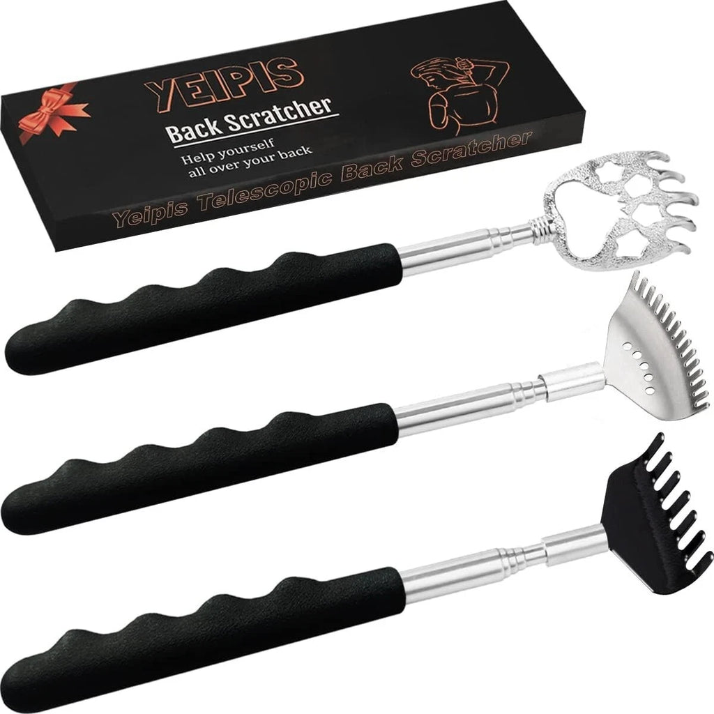 3 Pack Back Scratcher Metal Portable Telescoping Back scratchers with Rubber Han
