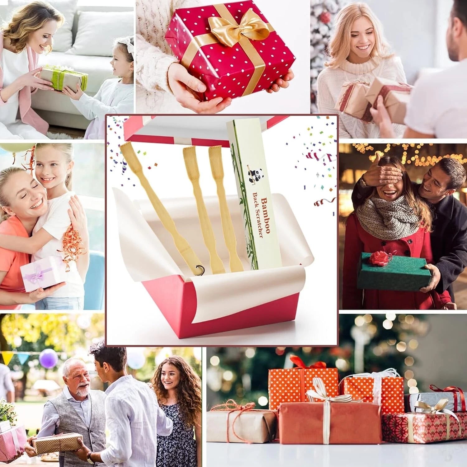 3 Pack Wooden Back Scratcher, 17 Inch Curved Long Handle Bamboo Back Scratchers