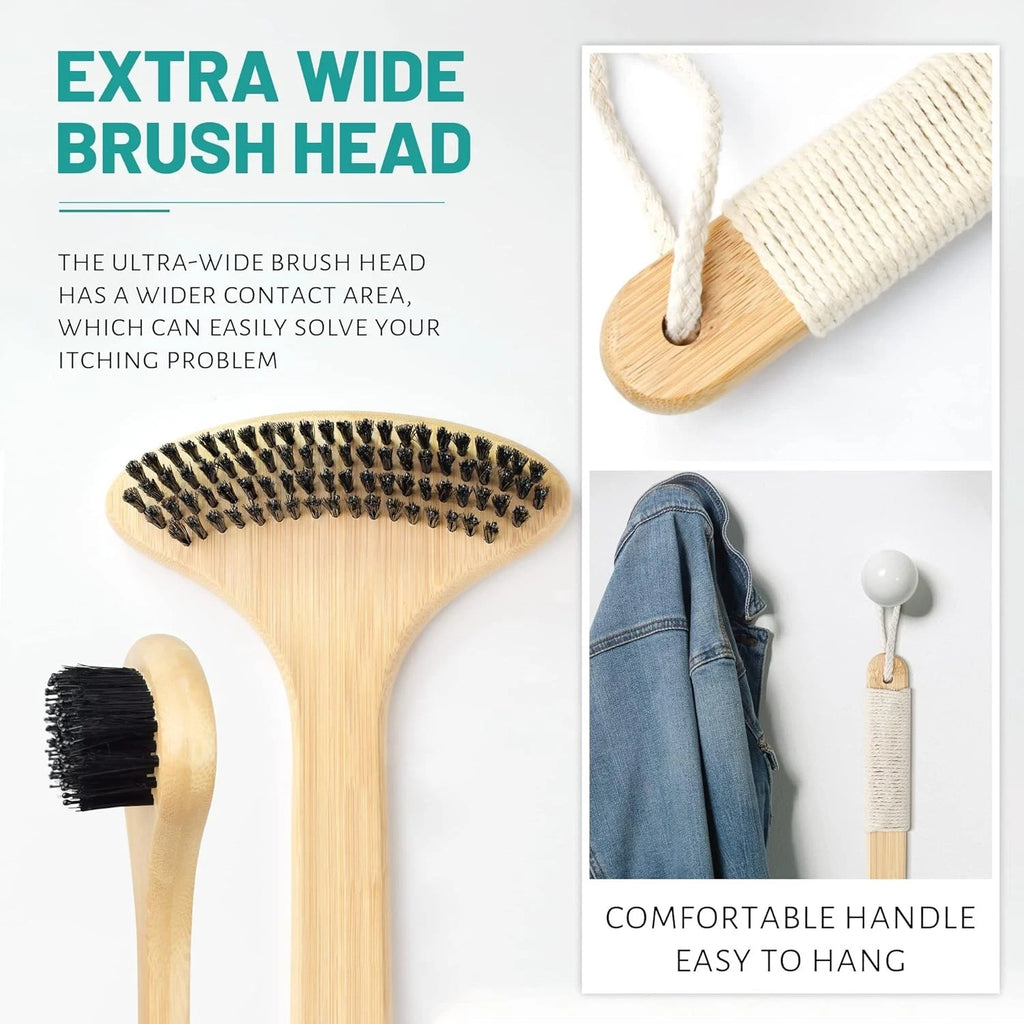 Bamboo Back Scratcher Oversized 22” Curved Handle 2 in 1 Massaging Body Brush