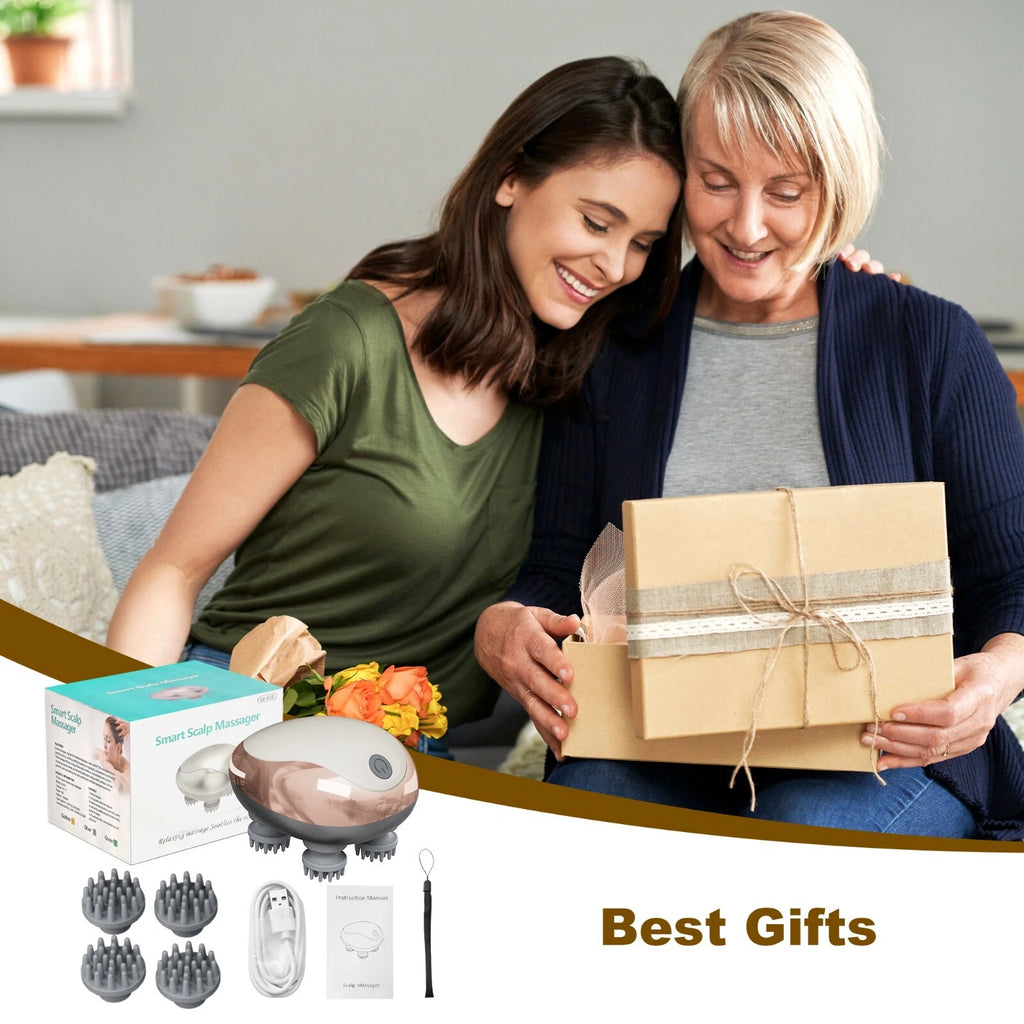 Electric Head Massager Scalp Waterproof 4 Heads 96 Nodes for Hair Stress Relax