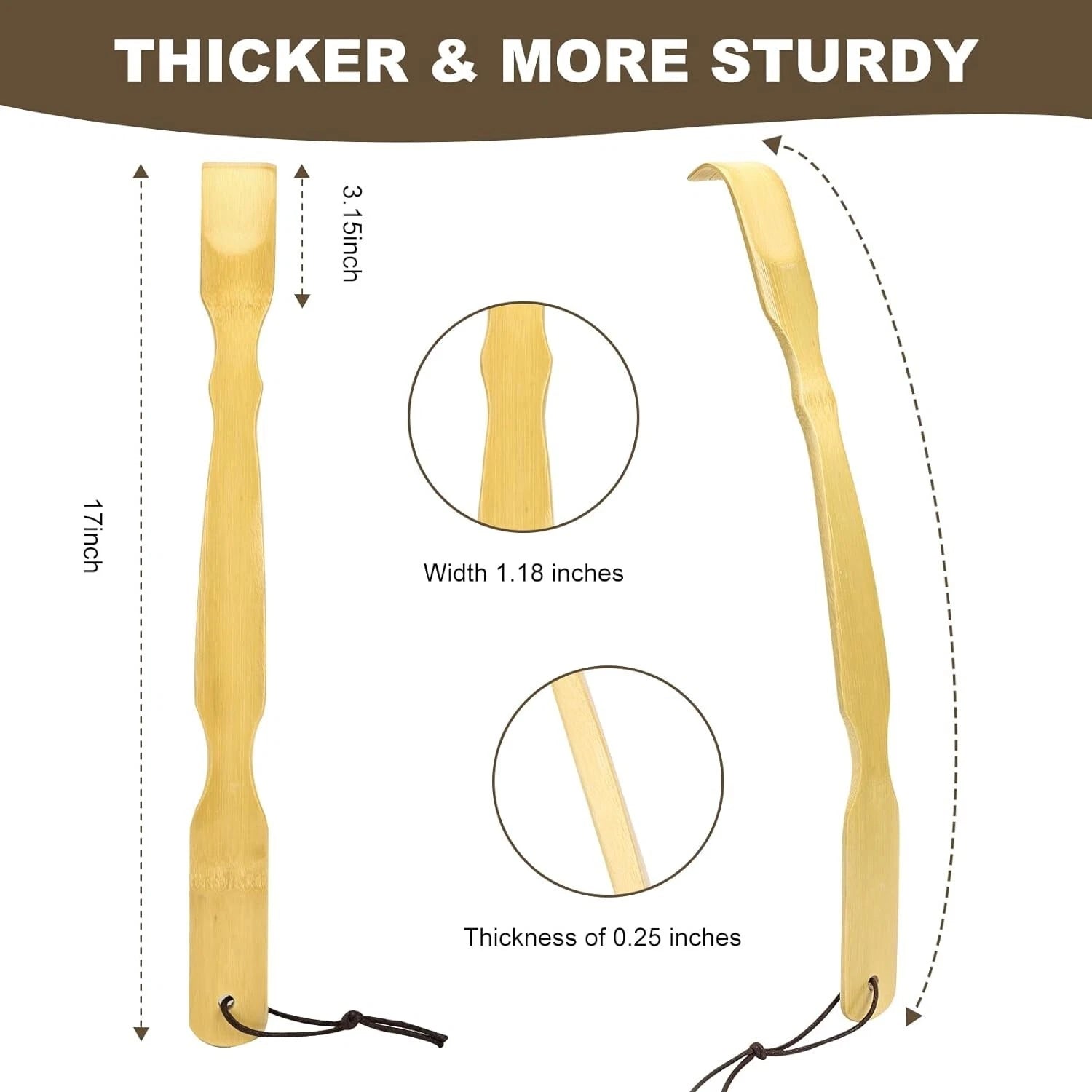 3 Pack Wooden Back Scratcher, 17 Inch Curved Long Handle Bamboo Back Scratchers