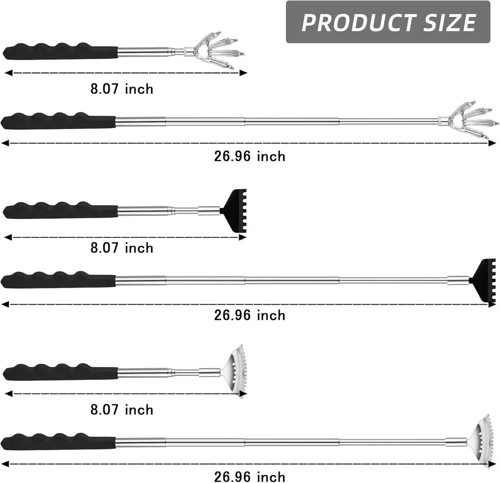 3 Pack Back Scratcher,Metal Portable Telescoping Back Scratchers with Rubber Han