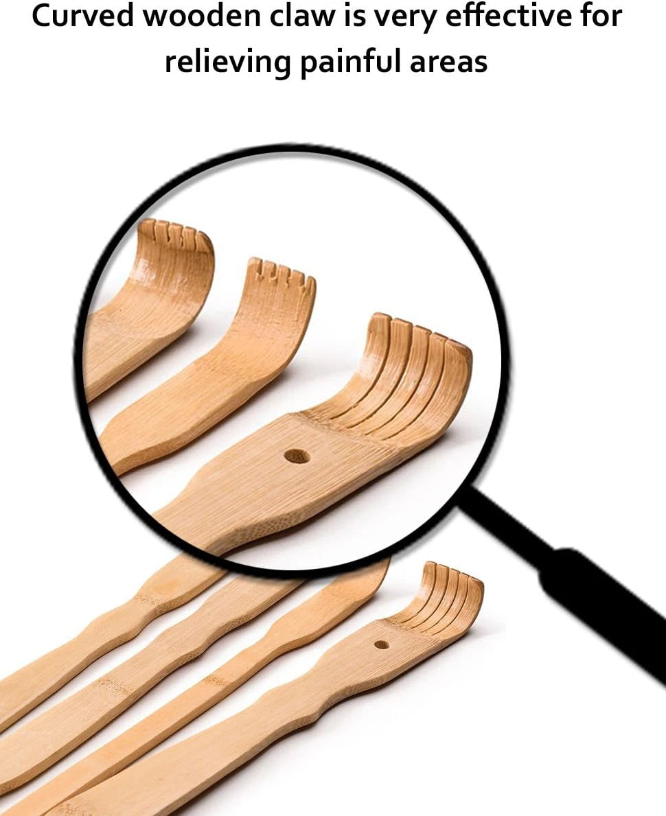 Bambooworx Traditional Bamboo Wooden Back Scratcher - 4 Piece Body Relaxation Ma