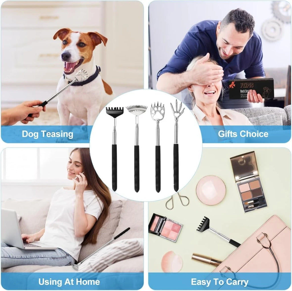 4Pcs Different Back Scratcher Extendable Massager Tool with Rubber Black