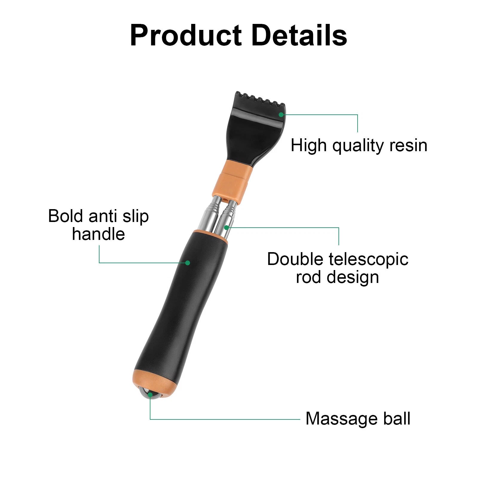 2pcs Portable Extendable Double-Pole Back Scratchers 21.6" Hand Massagers