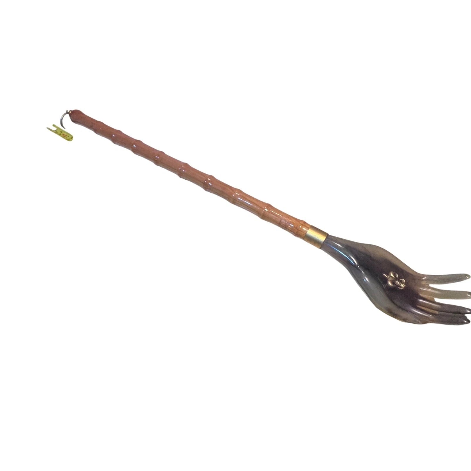 Vtg lucite & Bamboo Hand-Shaped Back Scratcher With Fleur-De-Lis Accent